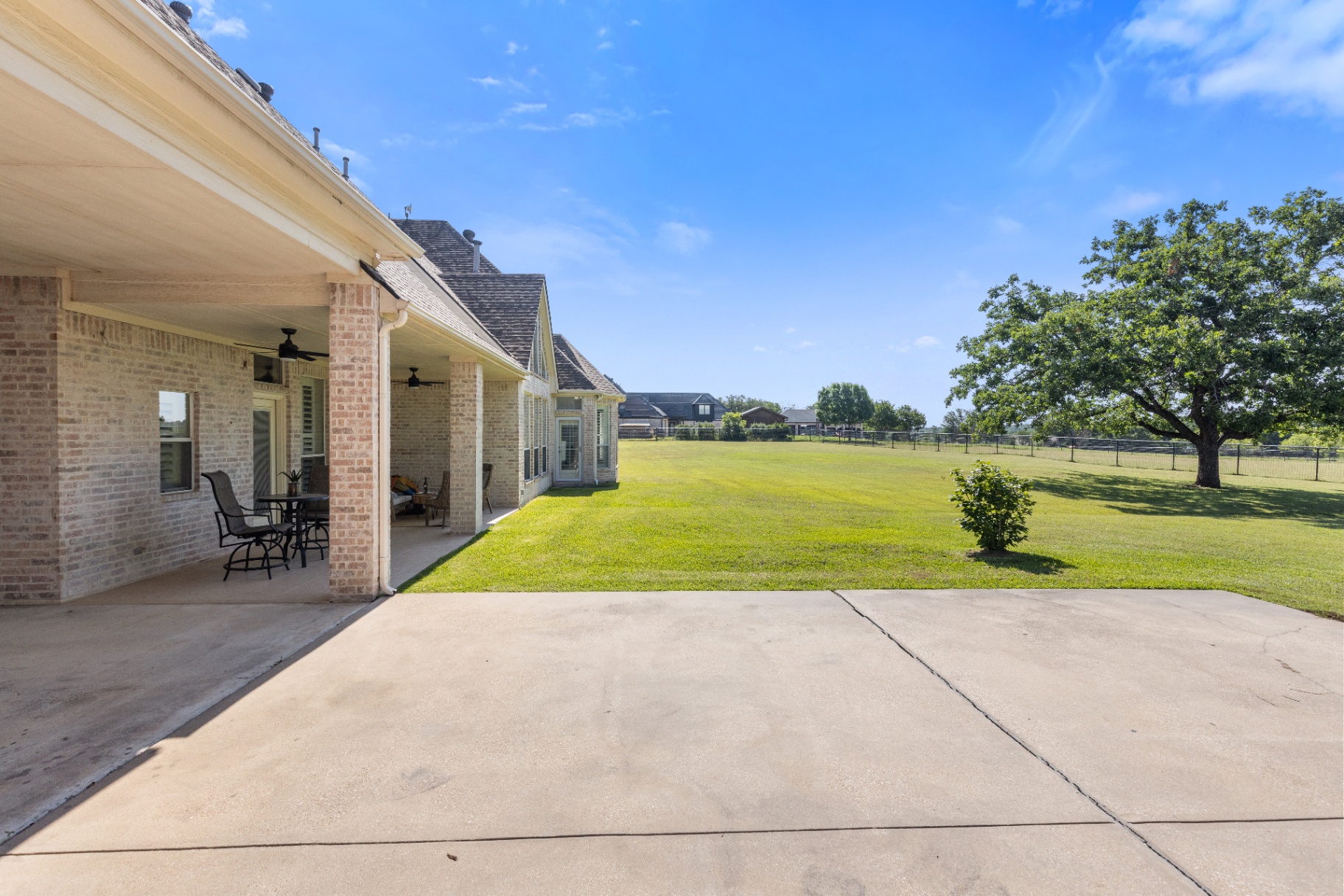 Covered side patio over the pasture